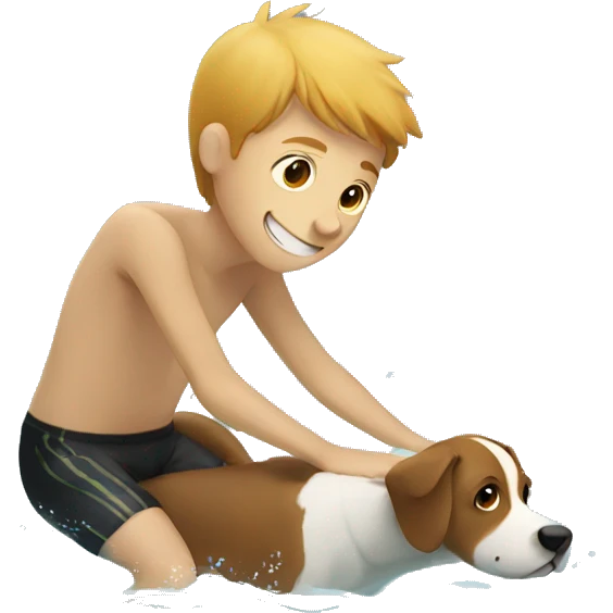 boy swimming with dog emoji