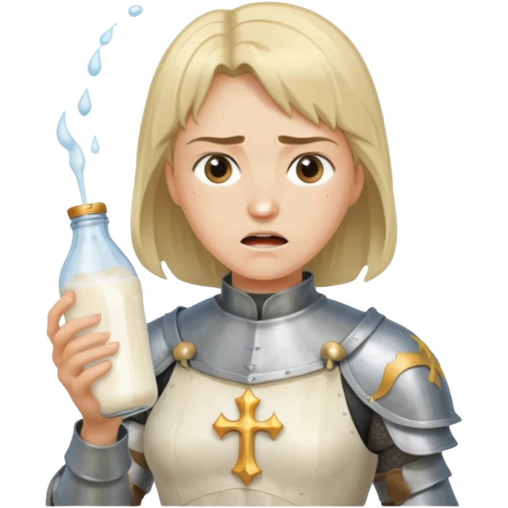 Un biberon avec du lait chaud et Jeanne d’arc en colère qui flotte dedans  emoji