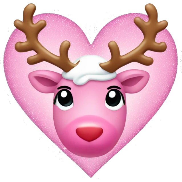 Pink Heart with sparkles and reindeer inside wearing a Santa hat  emoji