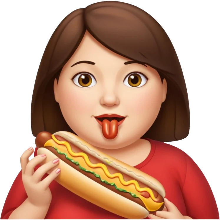 Fat brunette with hot dogs emoji