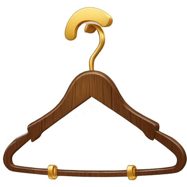 Clothes wooden hanger with golden mryal element emoji