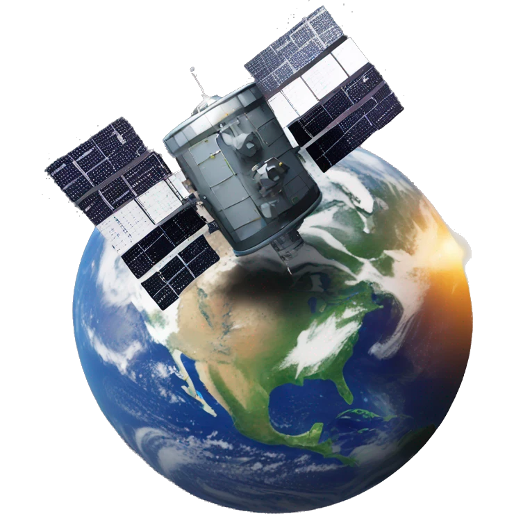 Satellite sending software code to earth emoji