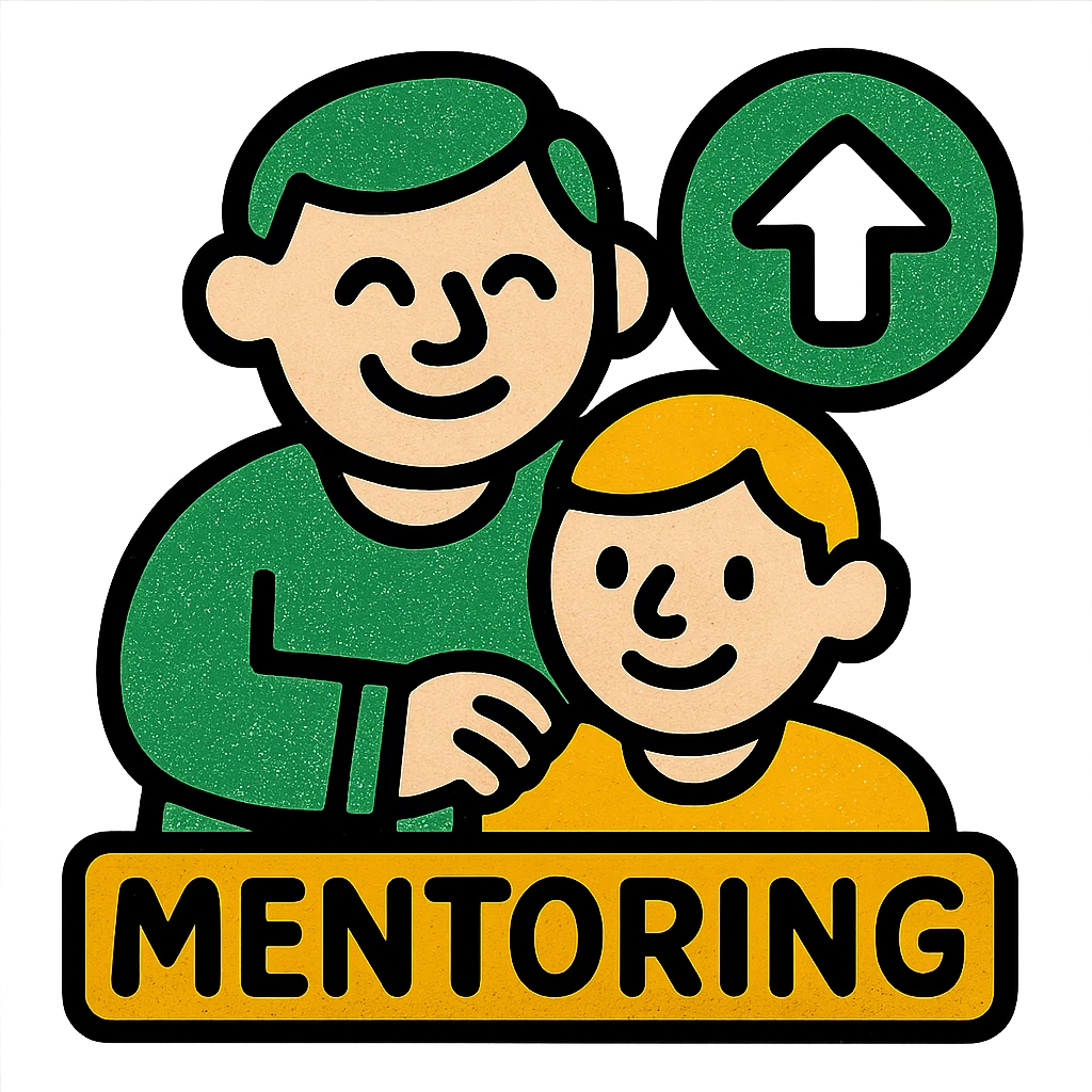 mentoring icon, modern look, green gold and white color scheme, rounded shapes, simple design emoji