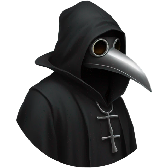 Man wearing black plague doctor mask in a hood emoji
