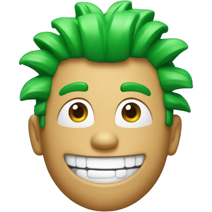 Green smiling 3d emoji with Mohawk and teeth emoji