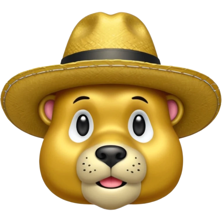 Oso dorado con sombrero elegante y moño negro triste animatronico emoji