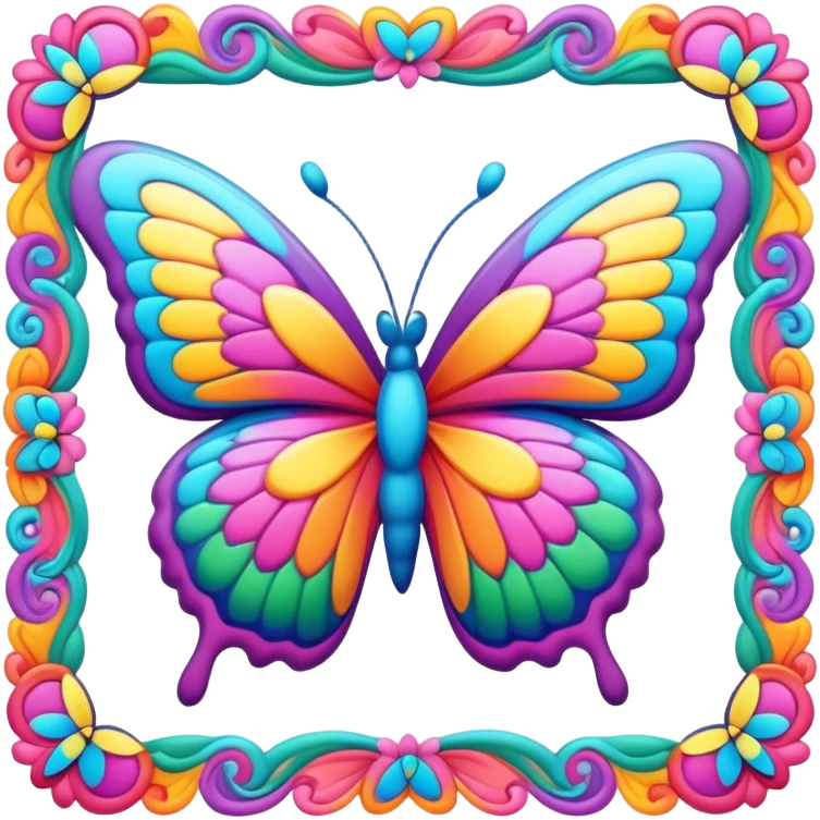 3D, psychedelic colored hippie style border with a butterfly emoji