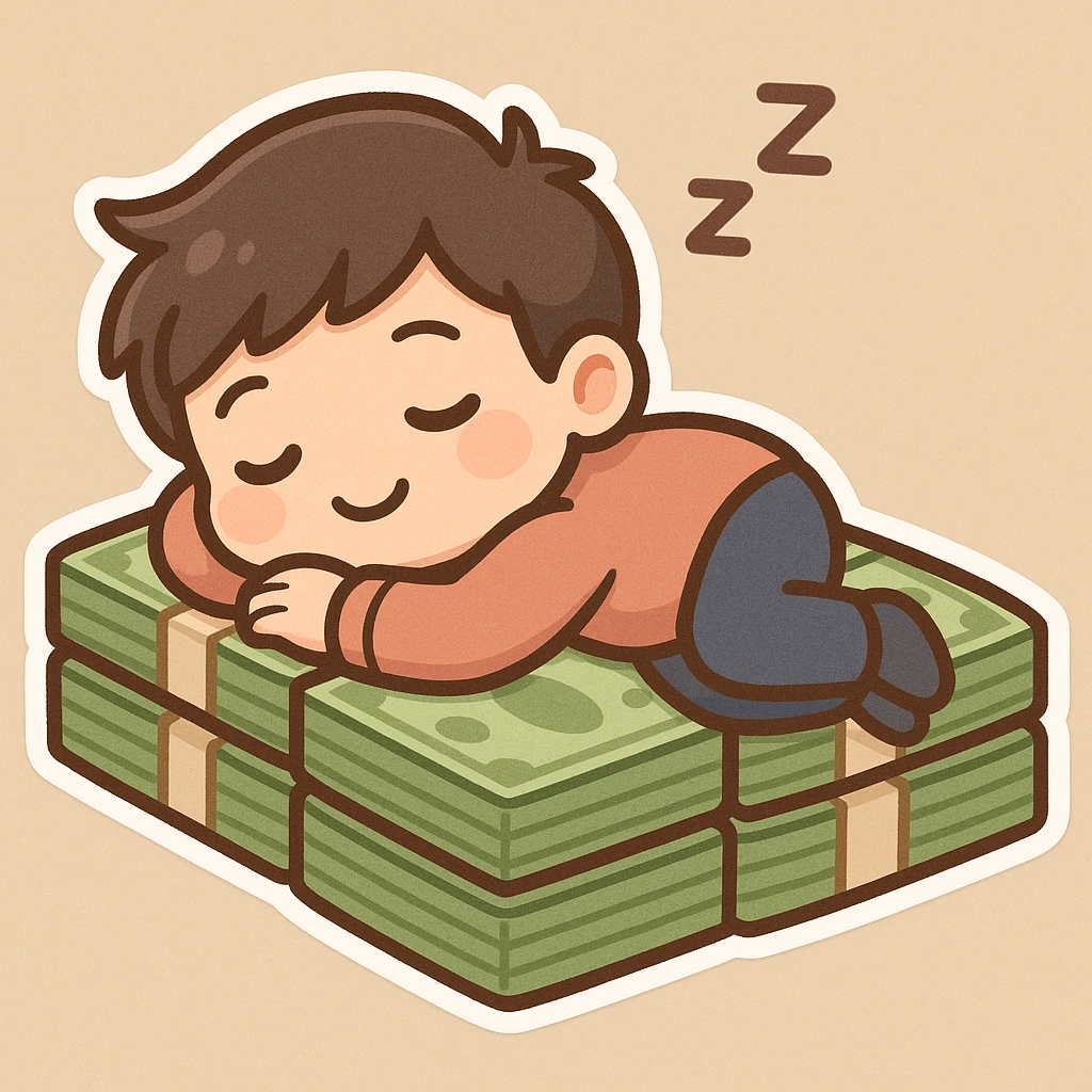 happy person napping on mattress of money emoji
