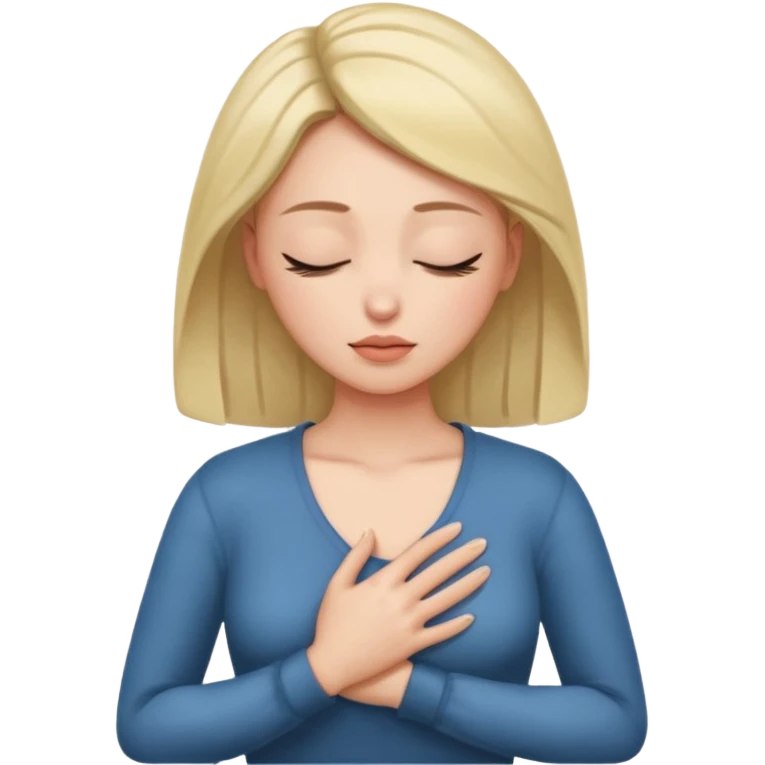 una mano en pecho ojos cerrados femenino emoji