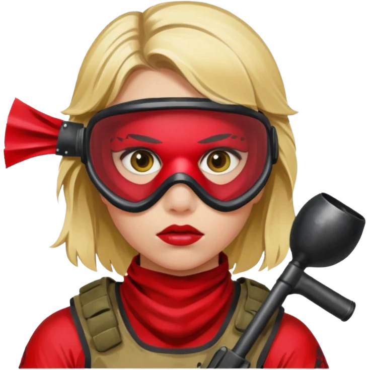 blond girl playing paintball with red paintball face mask emoji