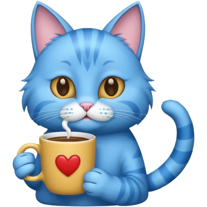blue cat with coffee emoji
