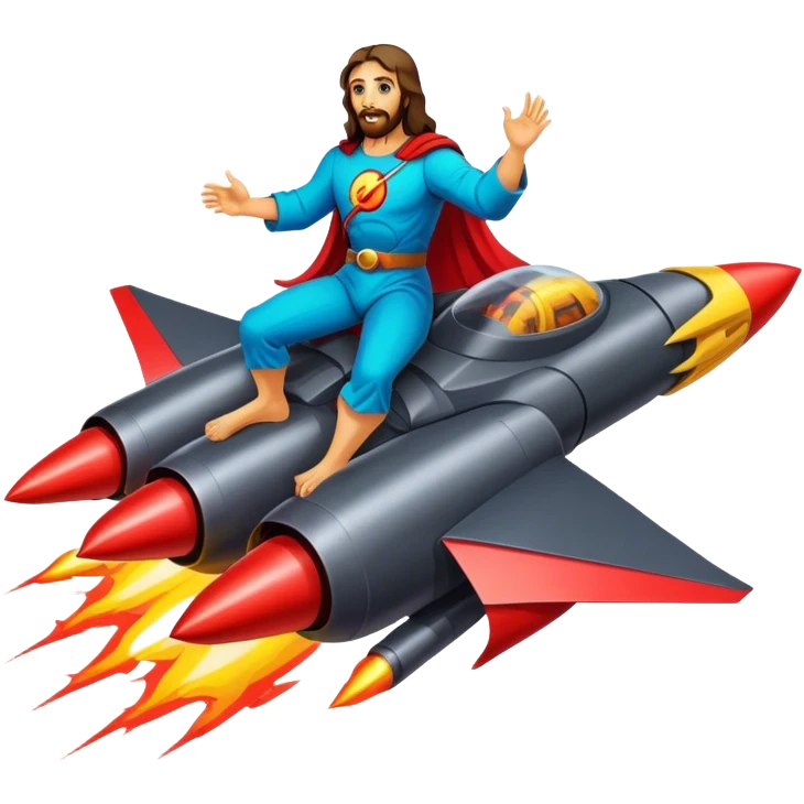 jesus riding a rocket batmobile boom!  emoji