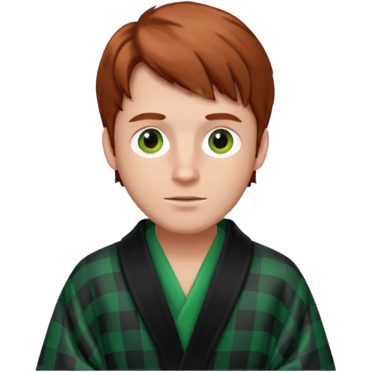 redish brown haired man with a black and green checked robe emoji