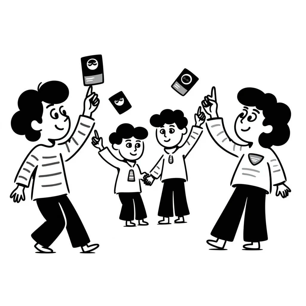 A group of school children finding Squid Game business cards in their school emoji