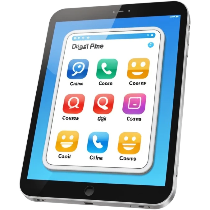 tablet with rounded corners, on the screen an interface of online course emoji