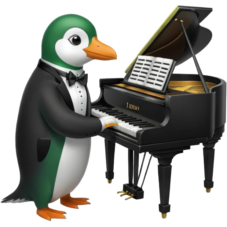 Green penguin playing piano emoji