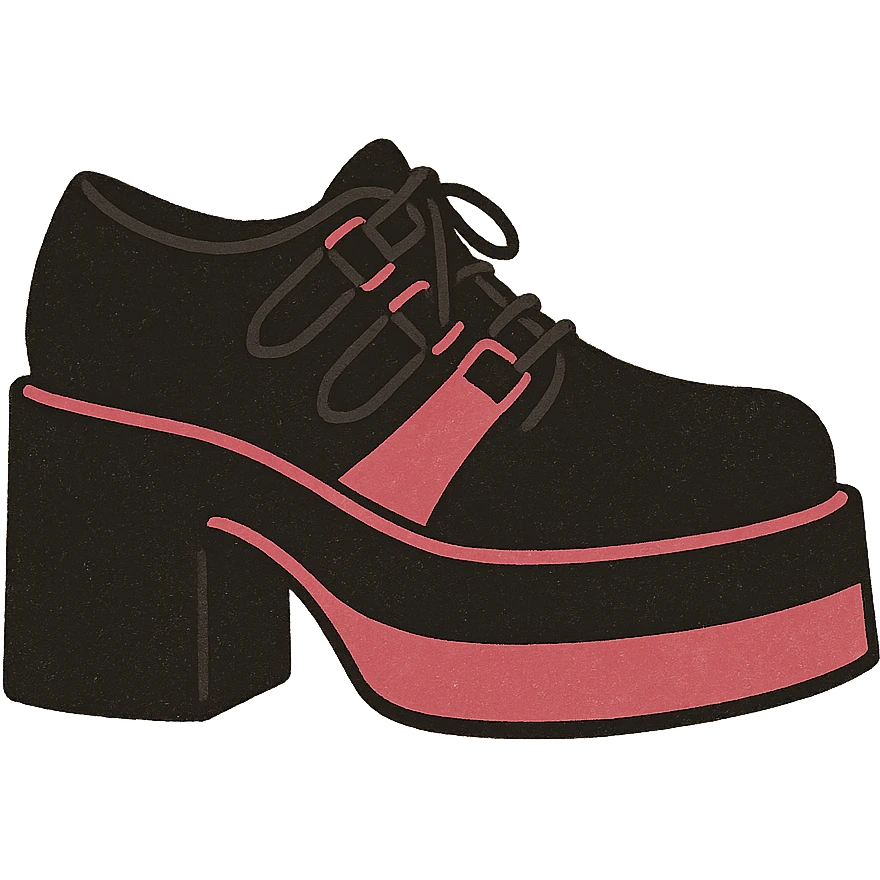 BLACKPINK-inspired gothic platform shoe, minimal and bold, black and pink, no hearts emoji