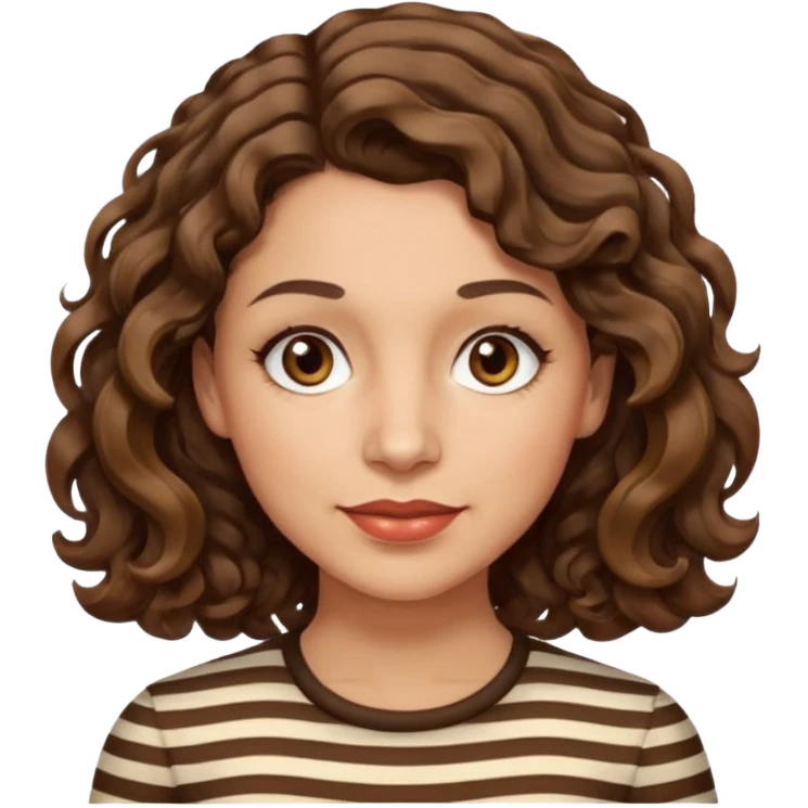 woman, 40s, chin-length wavy/curly/unruly brown-ish, few white stripes hair, hazel eyes, light skin emoji