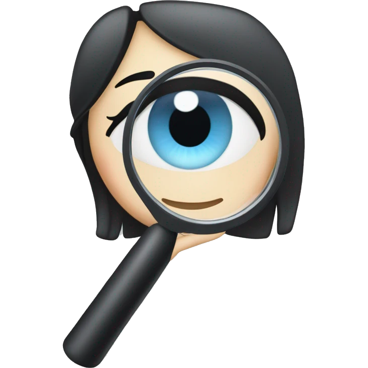 white Girl with black hair and blue eyes with magnifying glass emoji