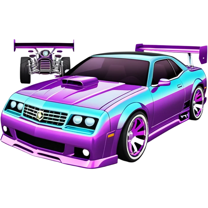 Extravagant luxury car tuned by MTV's Pimp My Ride crew, featuring neon lights under the chassis, nitro parts and chrome rims emoji