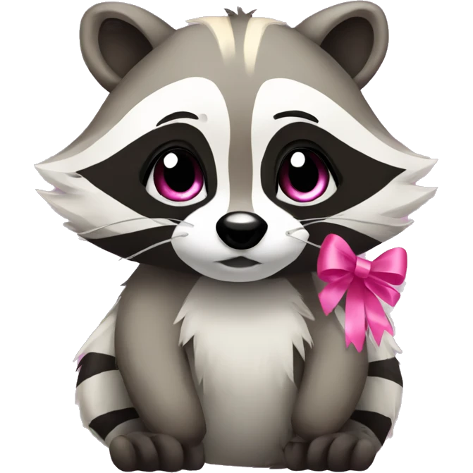 A cute raccoon with a pink ribbon and blonde long hair emoji