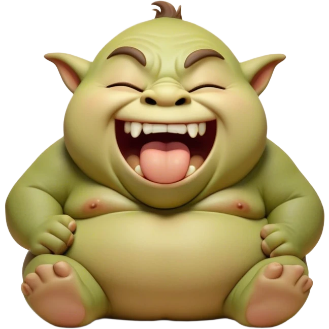 Cinematic Cute Yawning Ogre Portrait Emoji, with a surprisingly cuddly, rotund figure in soft earthy greens and browns, head tilted back in a big, gentle yawn exposing a set of comically oversized teeth, simplified yet irresistibly adorable, highly detailed with a soft glowing outline that captures the sleepy charm of a friendly ogre after a long day of gentle mischief! emoji