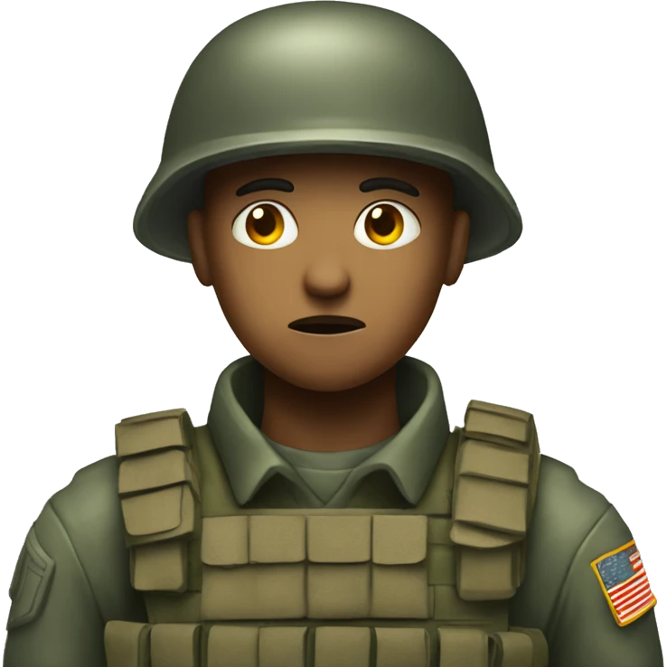 A soldier, stunned by the horrors of war, staring empty and vacantly into the distance emoji