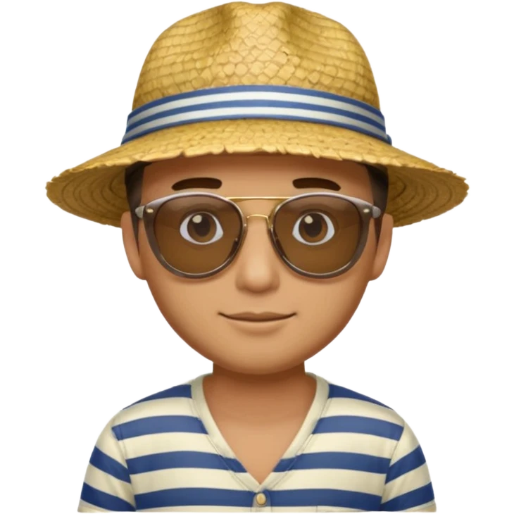 man with striped clothing sun glasses and straw hat emoji