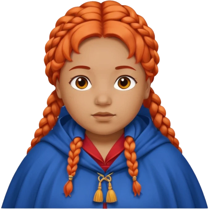red orange braids hair girl, tan skin, fat, wear blue cloak emoji