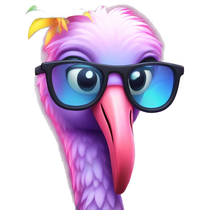 Party flamingo with glasses and glow sticks  emoji