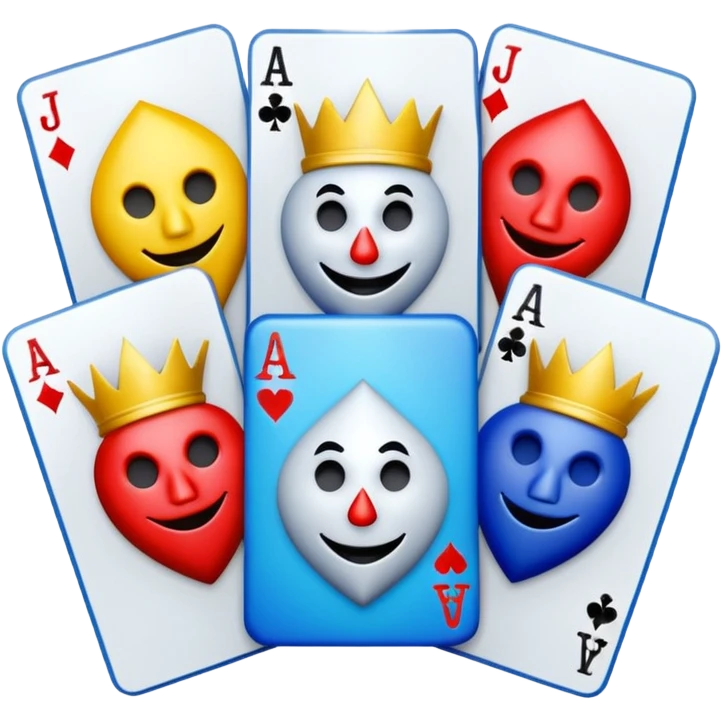 bunch of poker cards, with crazy colorful jolly jokers inside emoji