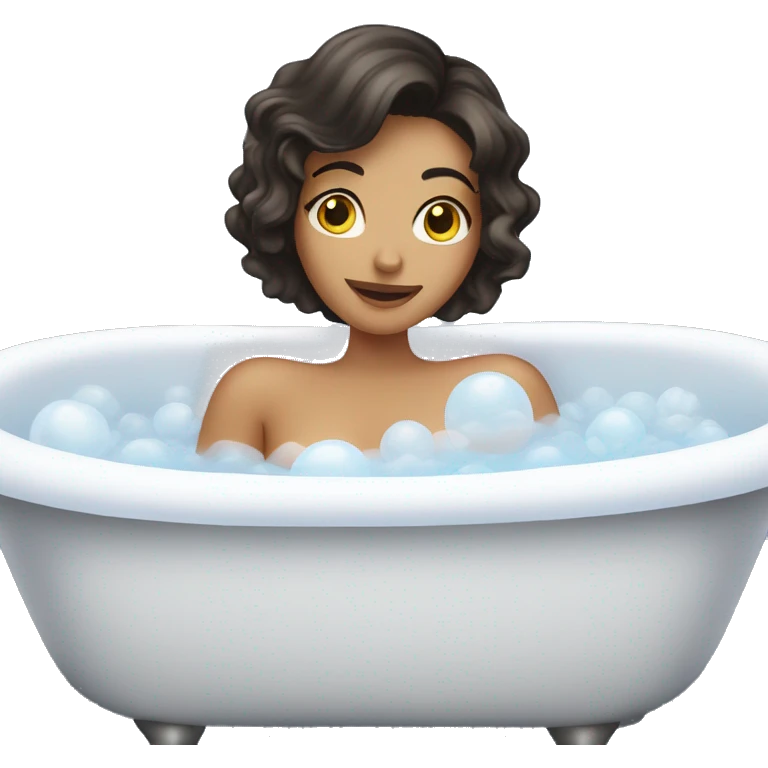 Brunette Woman taking a bubble bath in big bathtub emoji