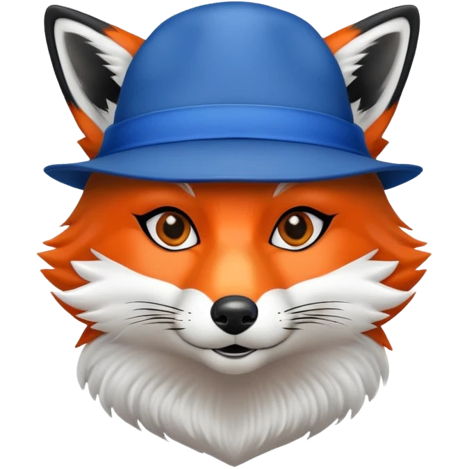 A red fox with the black mask and blue hat emoji