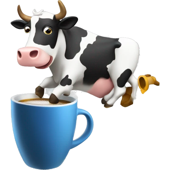 Cow flying a rocket ship over the moon while drinking coffee emoji