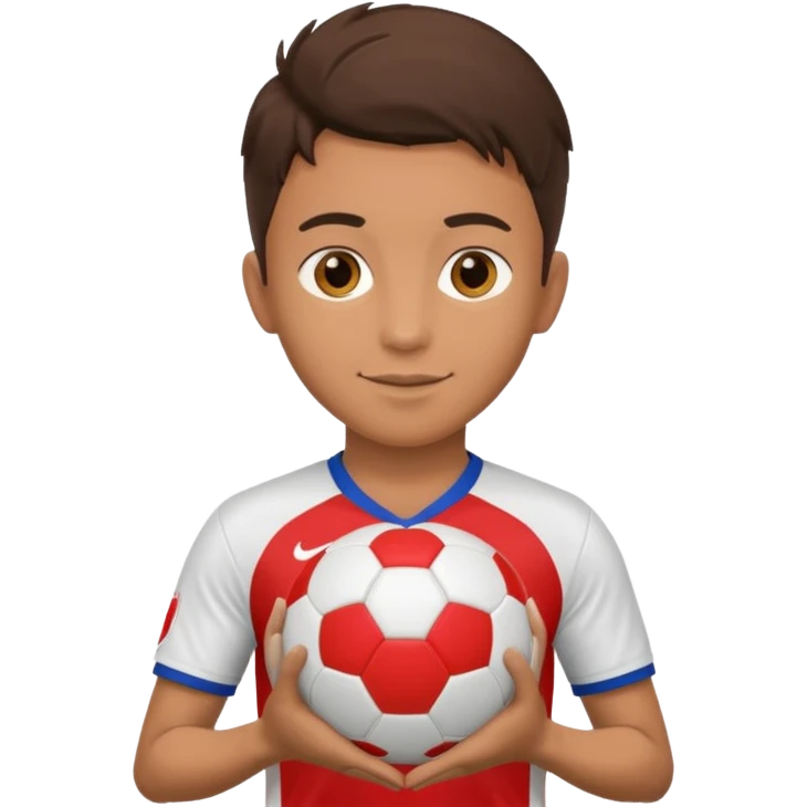 عکس یک فوتبالیست با یک توپ فوتبال به دست که توپ فوتبال دستش مثل  قلبه emoji