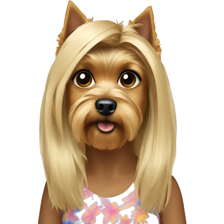 Yorkshire Terrier with a blonde girl on the beach emoji