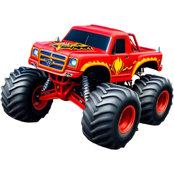 El Toro Loco - Monster Jam (Model Year: 2022) (Iconic colour: Red with horns) - An eye-catching monster truck with a wild, rebellious design in bold red. Include stylized, large horn graphics and aggressive facial elements that evoke a bull-like, ferocious appearance, exuding daring and unstoppable force. emoji