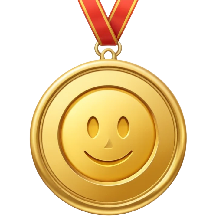 JUST THE CIRCLE  golden medal with a glossy finish, central clean,  emoji