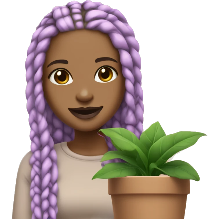 Lightskin black girl with dirty blonde box braids and mauve lips smiling watching a plant grow emoji