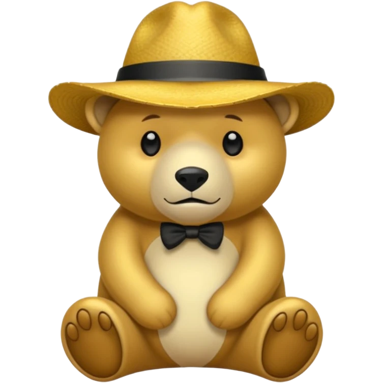 Oso dorado con sombrero elegante y moño negro triste animatronico emoji