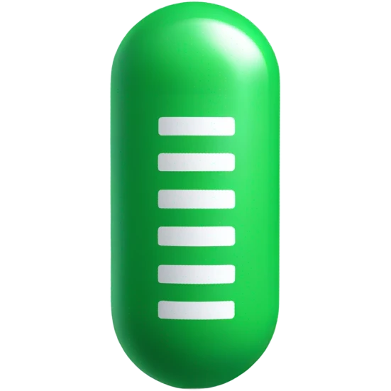 single medicine capsule, top half green, bottom half white emoji