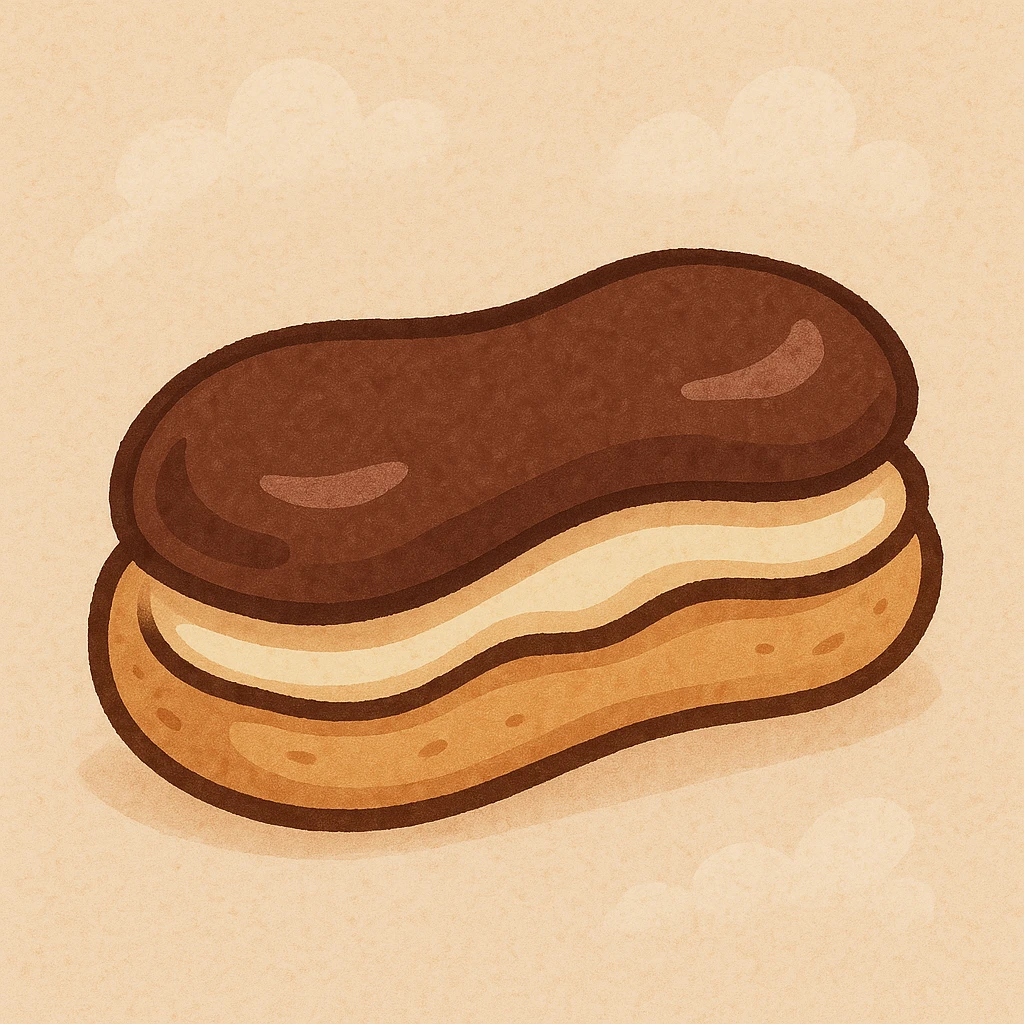 eclair pastry with chocolate on top, flat warm colors style emoji