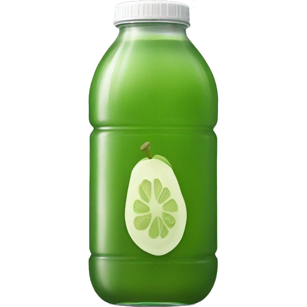 aesthetic green juice in tall clear full plastic drink bottle with white lid realistic soft textures emoji