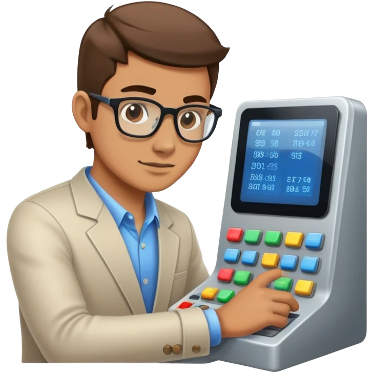 Programmer at a control panel pressing buttons emoji