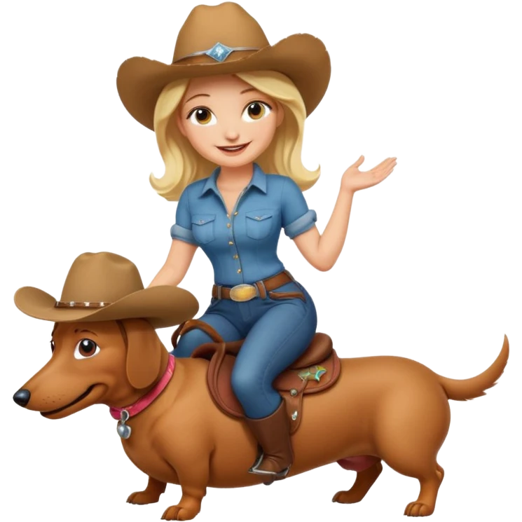 A blonde curvy woman riding on top of a dachshund emoji