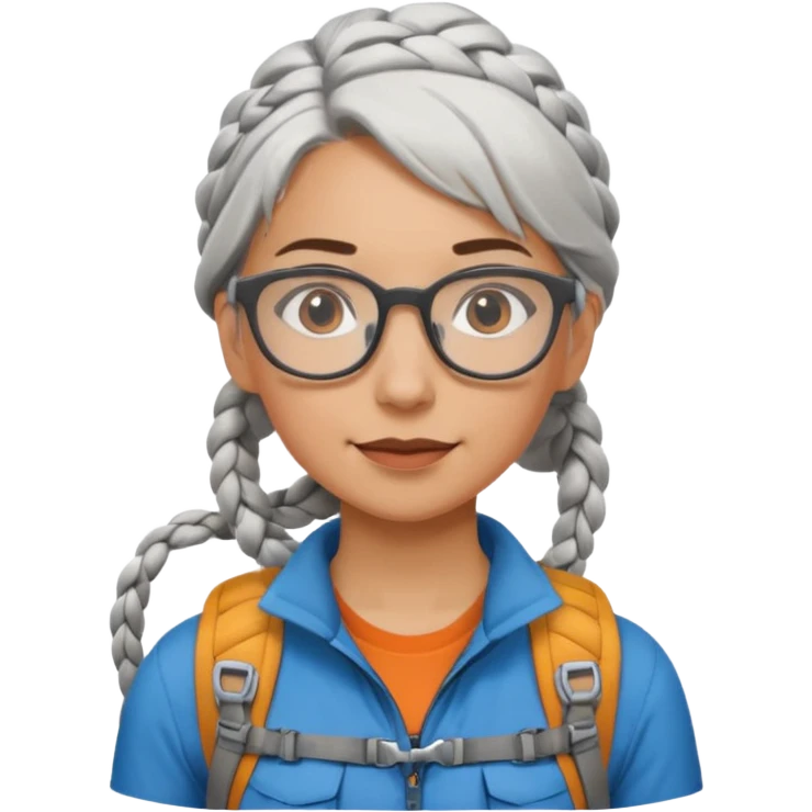 young climber woman with white/grey braided hair and glassess emoji