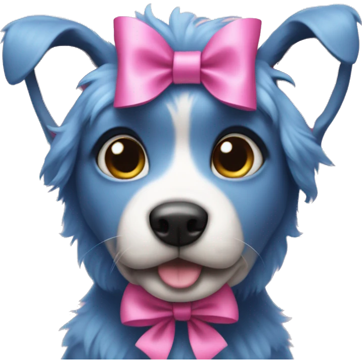 blue dog wearing a pink bow emoji