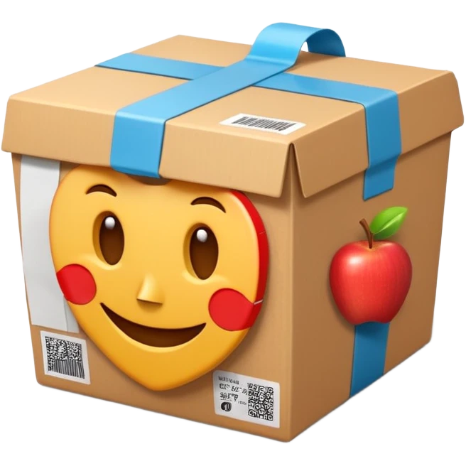 3D Apple-style emoji of a cardboard delivery box with a shipping label and tape. Rounded, glossy, smooth, soft shadows, white background.


 emoji