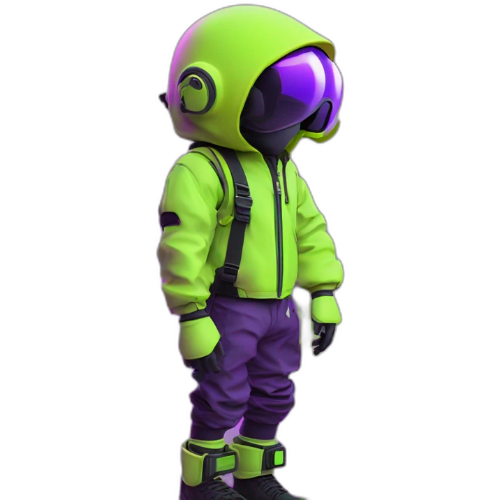 Ants 3D color lemon green and purple neon streetwear cybertech smart Futuristic cyber AR/VR point from him up doing a moonwalker emoji