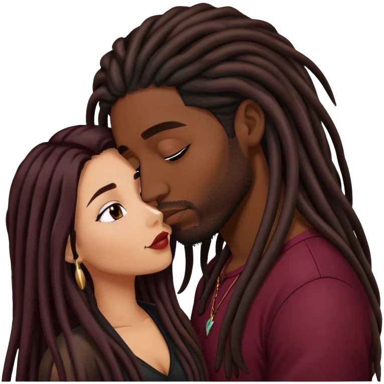 Dark Wine colored hair Latina long hair, kissing black guy with dreads emoji